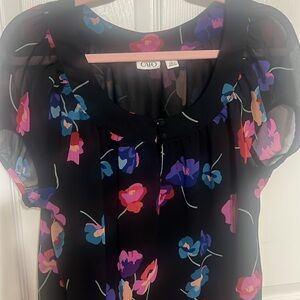 Cato Black and Pink Floral Blouse